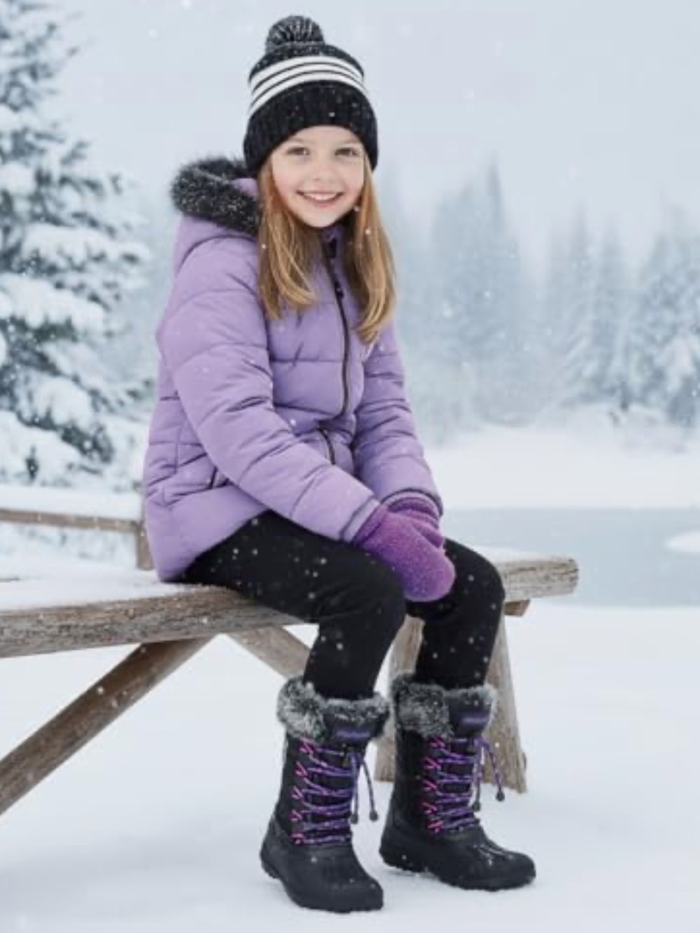 NEW! Nova Mountain Black Faux-Fur Winter Boots Girls Size 4 NWOT - Picture 3 of 12
